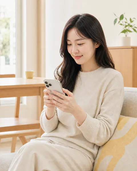 스마트폰을 확인하는 헤리모바일 이용자