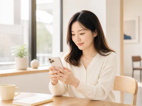 스마트폰으로 통신 서비스를 살펴보는 모습